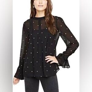 Ann Taylor Clip Dot Sheer Grey Metallic Silver Blouse NWT Size XS